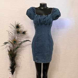 Rosie Harlow Denim Stretch Faux Vintage Mini Bodycon Dress Women's M
